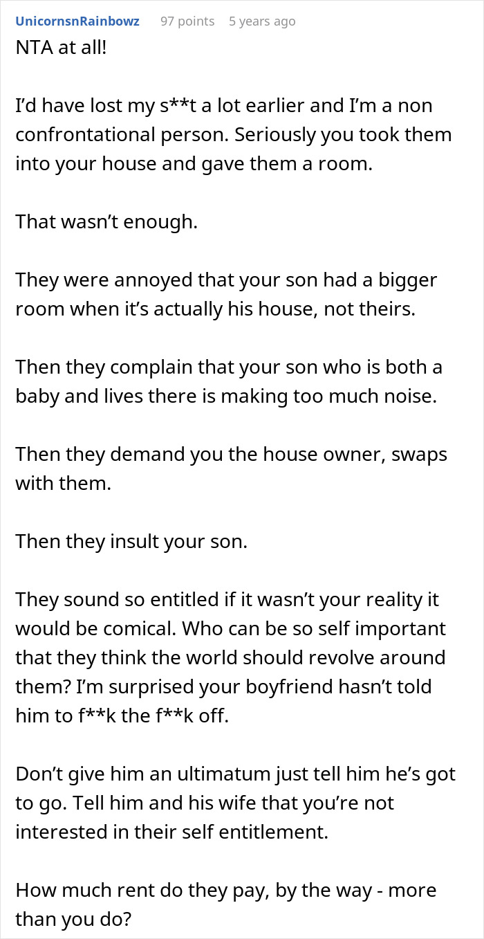 Text from a woman helping her brother and his wife, describing their entitled behavior and disrespect in her home. Text from a woman helping her brother and his wife, describing their entitled behavior and disrespect in her home.