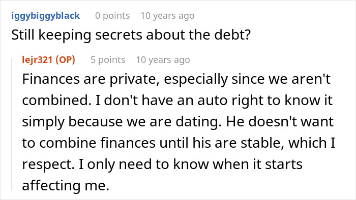 Screenshot of an online discussion where a woman discovers her boyfriend built their relationship on lies and fear of losing her.