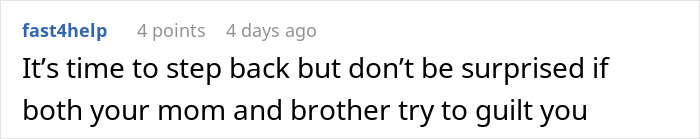 Screenshot of an online comment about a woman not seeing how much her daughter is doing for her.