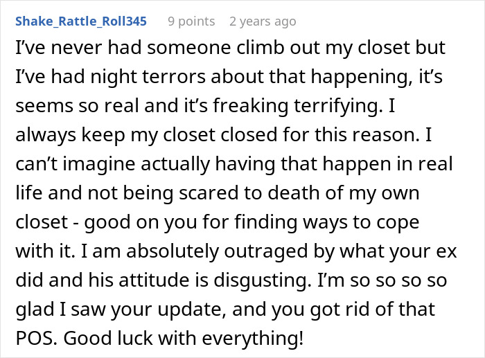 Online post showing a man venting about his girlfriend wanting the closet door closed before she publicly claps back and dumps him.