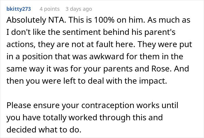 Text of a social media comment discussing personal responsibility and family impact after a fianc&eacute;&rsquo;s lie causes tension during holiday dinner.
