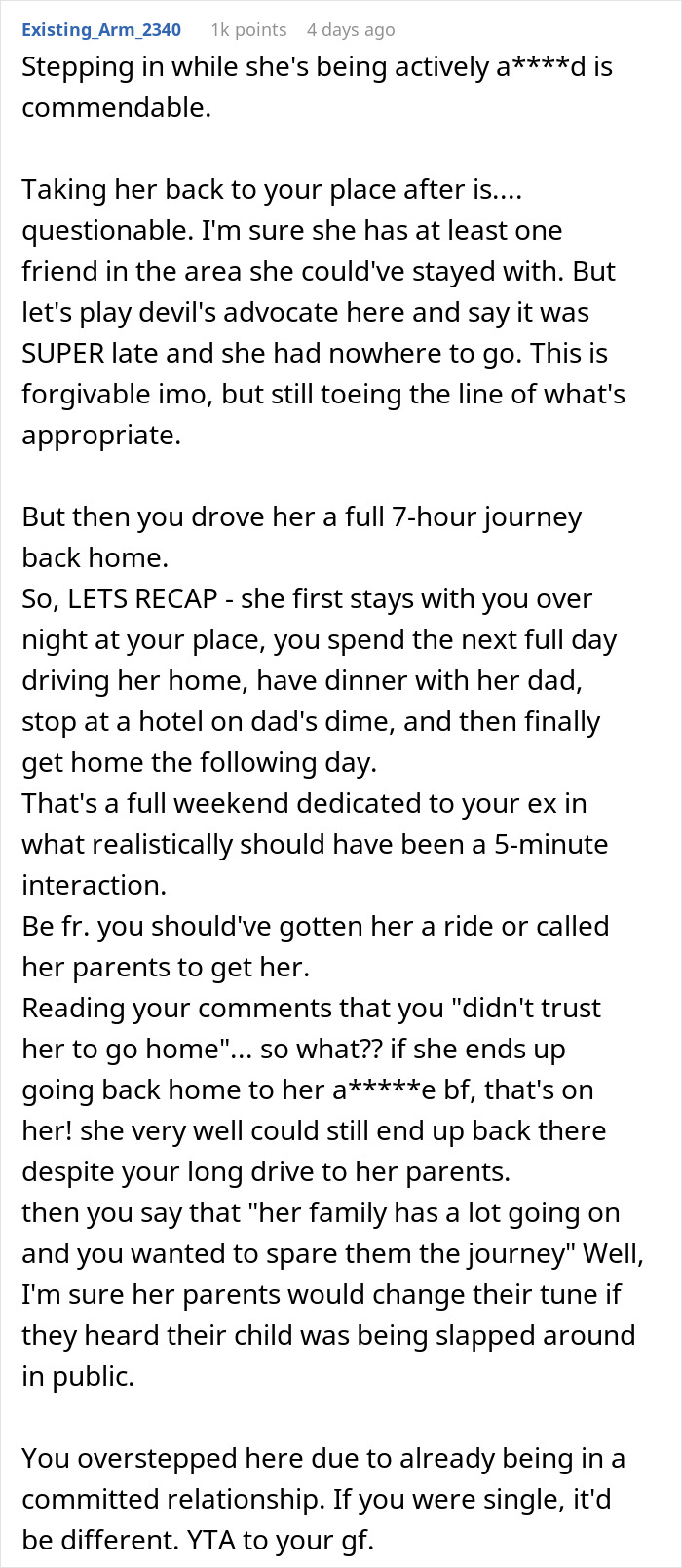 Man goes above and beyond for his ex girlfriend while current partner feels upset and confused about the situation