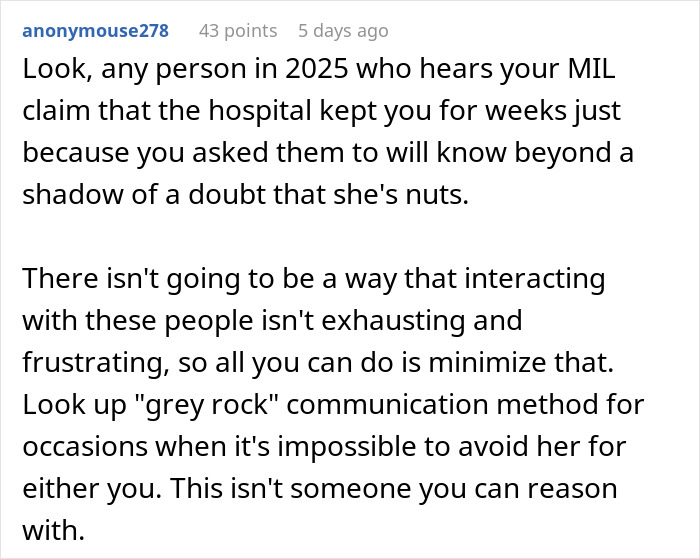 Screenshot of a user comment discussing a MIL accusing DIL after a premature birth, highlighting family conflict and disbelief. Screenshot of a user comment discussing a MIL accusing DIL after a premature birth, highlighting family conflict and disbelief.