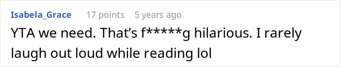 Screenshot of a Reddit comment reacting humorously to a woman&rsquo;s horrible family pics after homophobic MIL excludes her.