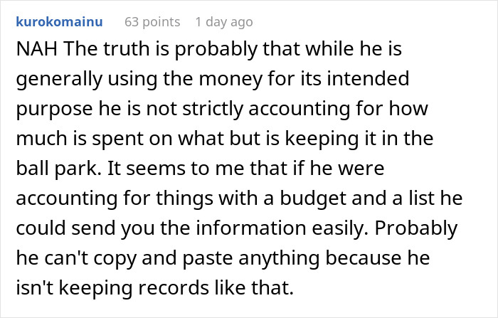 Comment discussing a shady fund manager not showing receipts and a woman refusing to pay more without proper accounting.