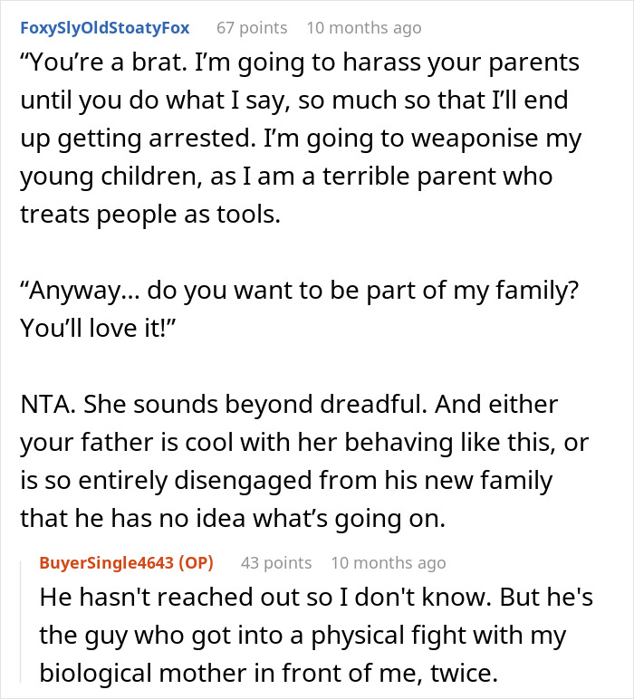 Online forum discussion about refusing to establish relationship between fathers and kids due to family conflicts and disengagement.