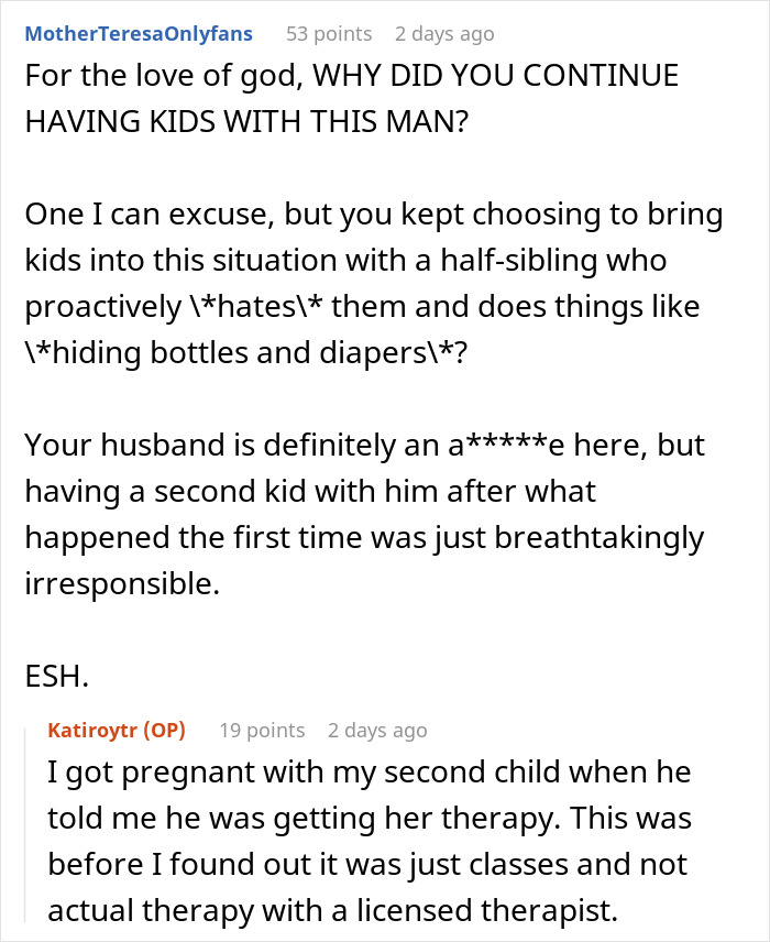 Online discussion showing frustration over stepdaughter&rsquo;s behavior and in-laws&rsquo; comments in troubled family situation.