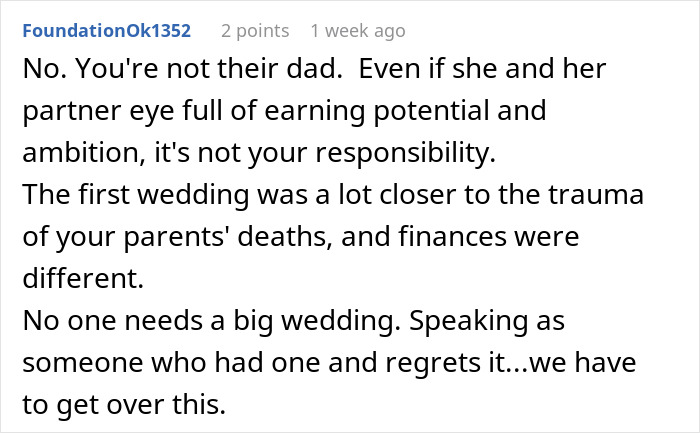 Comment discussing financial struggles and trauma related to a woman rushing into marriage and facing reality check.