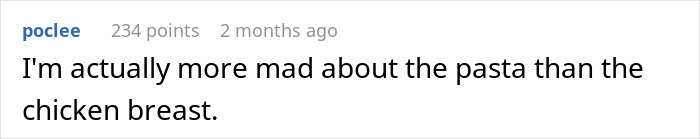 Screenshot of an online comment expressing confusion and frustration about cooking food in the dishwasher.