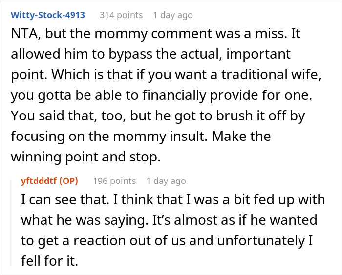 Screenshot of an online discussion where a toxic man vents about traditional wives and someone challenges his logic.