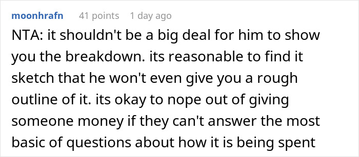 Text conversation discussing a shady fund manager refusing to show receipts, with a woman refusing to pay more.