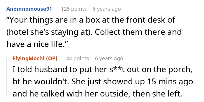 Screenshot of an online conversation discussing a MIL who poisons the family dog and attacks a woman verbally.