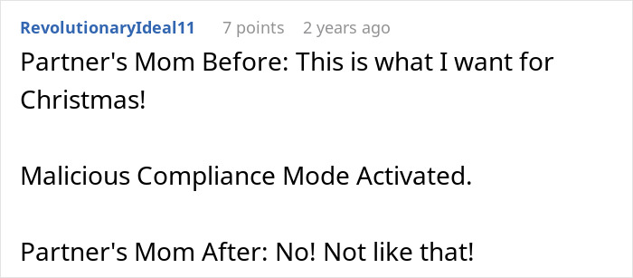 Text post showing a woman upset as son’s partner came without a gift after she asked for no tacky little trinkets. Text post showing a woman upset as son’s partner came without a gift after she asked for no tacky little trinkets.