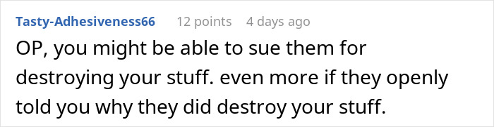 Comment on a forum discussing a man cutting off parents after their revenge for his small wedding plans, suggesting legal action. Comment on a forum discussing a man cutting off parents after their revenge for his small wedding plans, suggesting legal action.