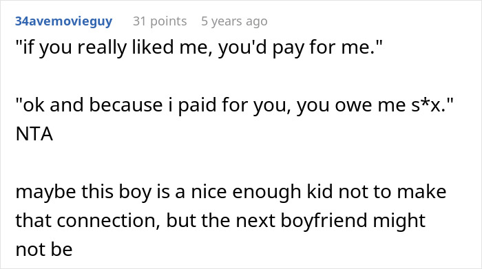 Comment discussing a dad calling out wife after she teaches daughter to treat her boyfriend like a personal ATM. Comment discussing a dad calling out wife after she teaches daughter to treat her boyfriend like a personal ATM.