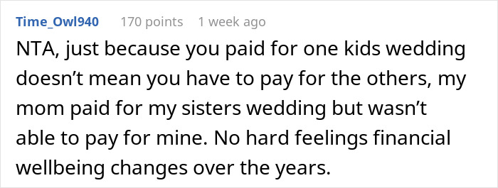 Screenshot of an online discussion about financial instability affecting family weddings and relationships.
