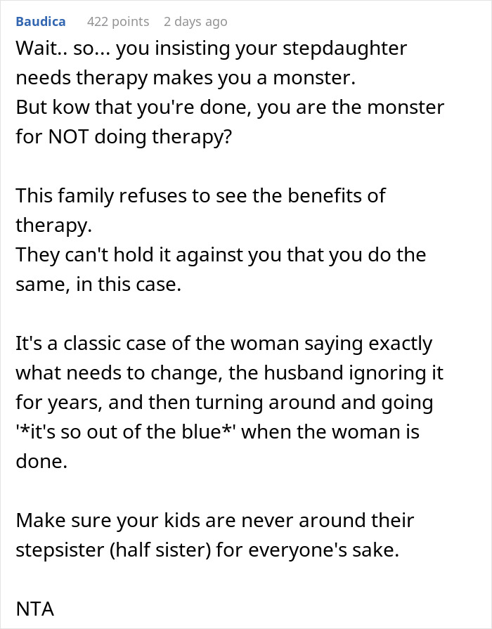 Woman upset with stepdaughter&rsquo;s behavior and in-laws&rsquo; comments, deciding to leave husband after years of conflict.