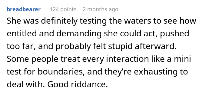 Screenshot of a forum comment discussing entitlement and boundary testing after lending a spare keyboard in a relationship.