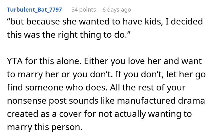Screenshot of an online comment discussing a man&rsquo;s dilemma after fianc&eacute;e&rsquo;s family hires a PI to uncover his dirt.