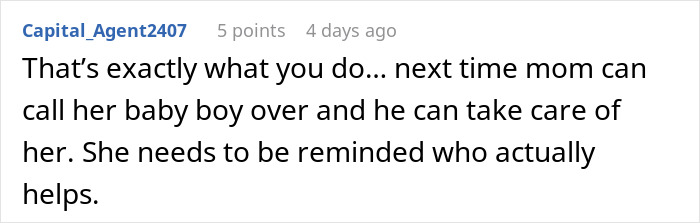 Comment about woman unaware of daughter&rsquo;s support, focused on son&rsquo;s flowers instead, highlighting family dynamics.