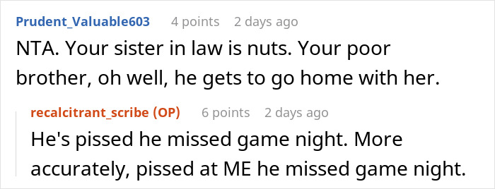 Screenshot of a Reddit conversation where a woman calls out her sister-in-law for pretending to have a food allergy.