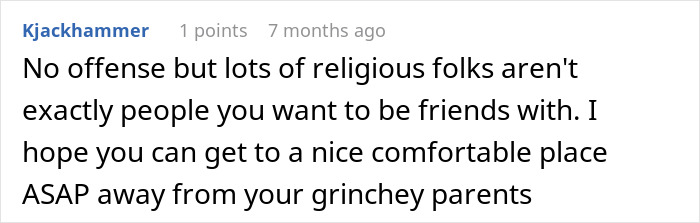 Screenshot of a Reddit comment discussing challenges faced by a secretly gay teen with homophobic parents.