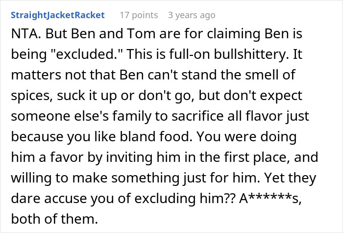 Reddit comment discussing a picky eater demanding brother&rsquo;s in-laws change entire Christmas menu for him.