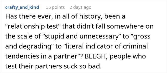 Comment discussing the immaturity of guys who test girlfriends and revealing patterns with multiple girls before.