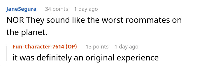 Comments discussing a guy trying to prove his roommate is not allergic to grass by placing some in her pillow.