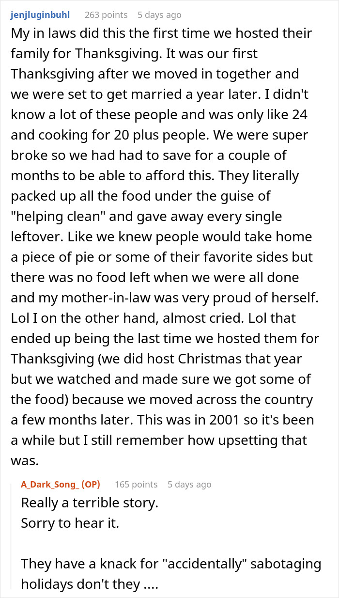 Hosts Demand MIL Replace The Thanksgiving Meal After Her ‘Generous Gesture’; She Agrees, Then Ghosts Them Hosts Demand MIL Replace The Thanksgiving Meal After Her ‘Generous Gesture’; She Agrees, Then Ghosts Them