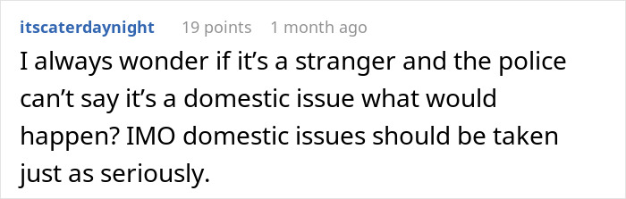 Comment on a domestic issue discussing the seriousness of police response in family-related conflicts online.