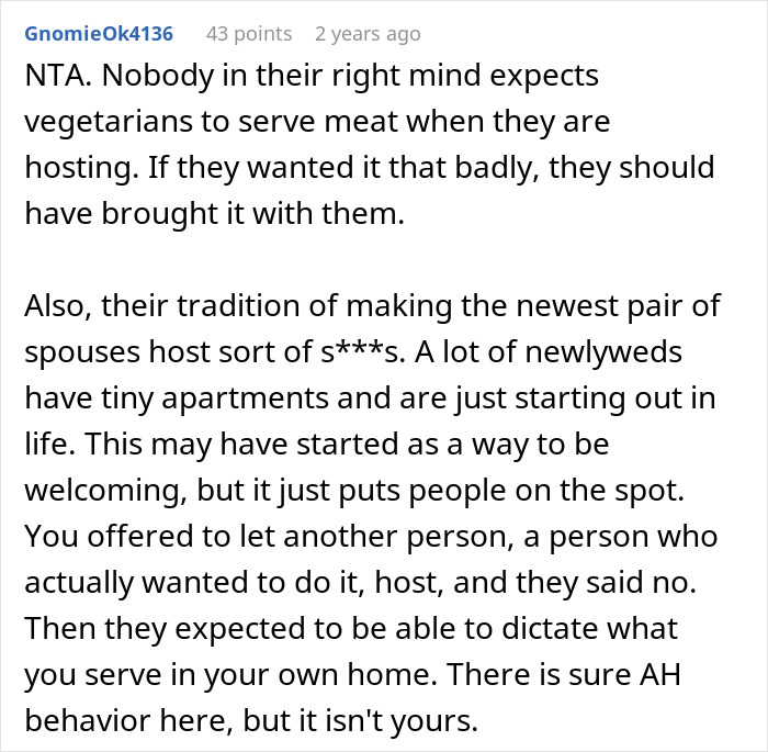 Family upset discovering vegetarian host did not prepare ham for Christmas dinner, sparking holiday meal conflict and expectations.