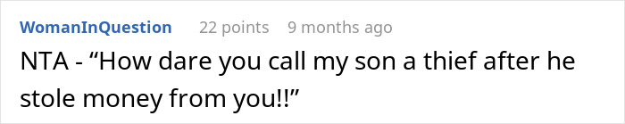 Screenshot of a forum comment where a user defends their son after he used a relative’s credit card for games. Screenshot of a forum comment where a user defends their son after he used a relative’s credit card for games.