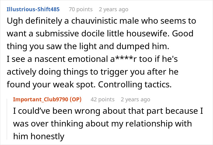 Screenshot of an online forum discussion where a guy vents about his girlfriend&rsquo;s closet door request and she claps back.