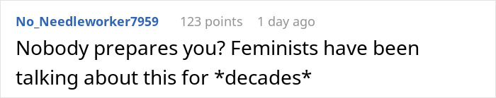 Comment text expressing frustration over lack of preparation, related to SAHM at a loss when husband asks for divorce.