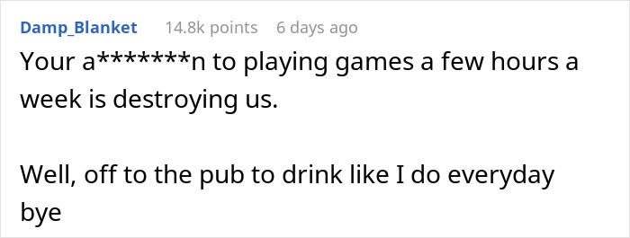 Screenshot of an online comment mocking a girlfriend for playing video games to unwind, calling it not ladylike.