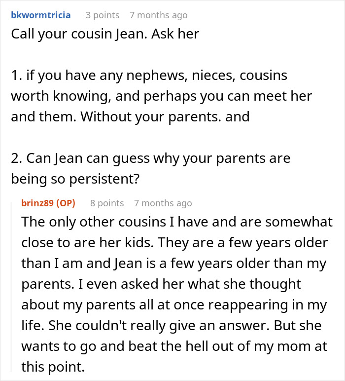 Screenshot of an online forum discussion about family stalking and unresolved shame guilt and embarrassment.