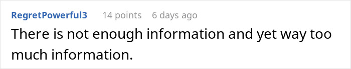 Comment text displayed on a white background discussing insufficient and excessive information online.