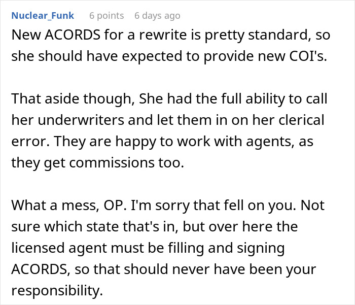 Comment discussing coworker refusing to fix her mistake and the resulting frustration in handling the call back. Comment discussing coworker refusing to fix her mistake and the resulting frustration in handling the call back.