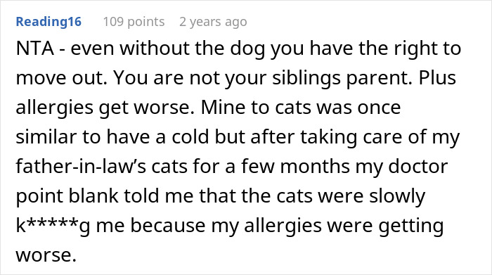 Reddit comment discussing family conflict as 23-year-old moves out, leaving mom without childcare options.