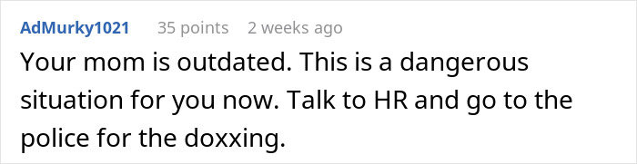 Online comment advising to contact HR and police after coworker is put on blast on social media and faces job consequences. Online comment advising to contact HR and police after coworker is put on blast on social media and faces job consequences.