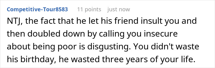 Screenshot of an online comment discussing a friend, girlfriend&rsquo;s spending habits, and a canceled Hawaii trip dispute.