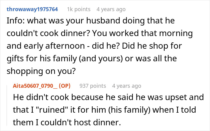 Screenshot of a Reddit conversation about reheating pizza leftovers for MIL when she arrives unannounced at Christmas.