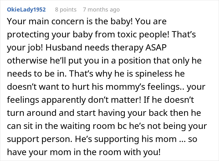 Comment about husband who won&rsquo;t stand up to his mother while wife considers walking away due to family conflict.