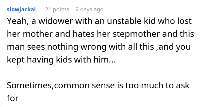 Screenshot of online comment discussing issues with stepdaughter&rsquo;s behavior and in-laws&rsquo; comments in a family conflict.