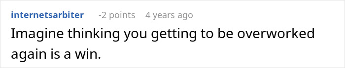 Screenshot of a forum comment discussing frustration over being overworked, related to manager forces coffee shop worker rules incident.