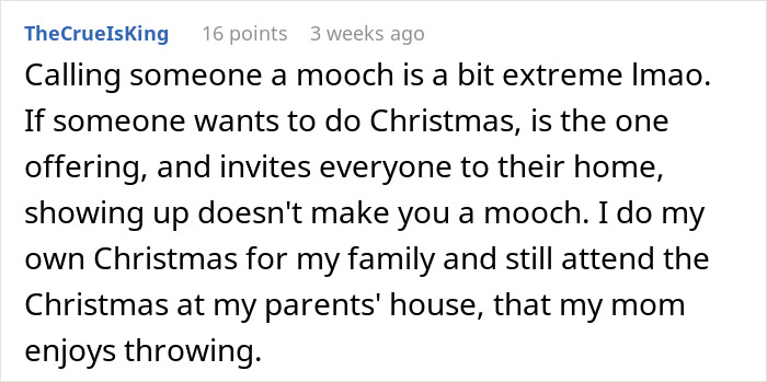 Screenshot of a comment discussing adults claiming feminism but leaving moms to do all Christmas labor.