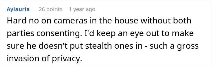 Comment discussing trust issues and privacy concerns about installing CCTV at home due to unexplained scratches on wife&rsquo;s back.