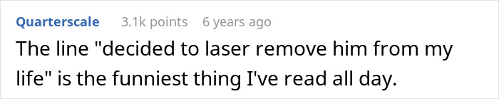 Screenshot of an online comment joking about laser hair removal related to a boyfriend demanding body hair removal.