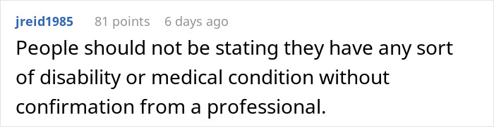 Comment discussing the importance of professional confirmation before claiming autism or any medical condition diagnosis.